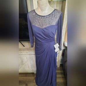 Alex Evenings Purple Asymmetrical Ruched Gown